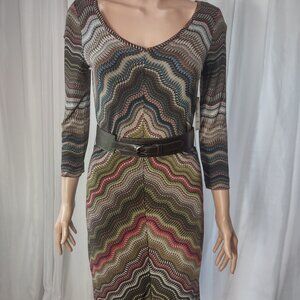 Allan B by Allan Schwartz olive and red multicolor dress with belt size XS NWT